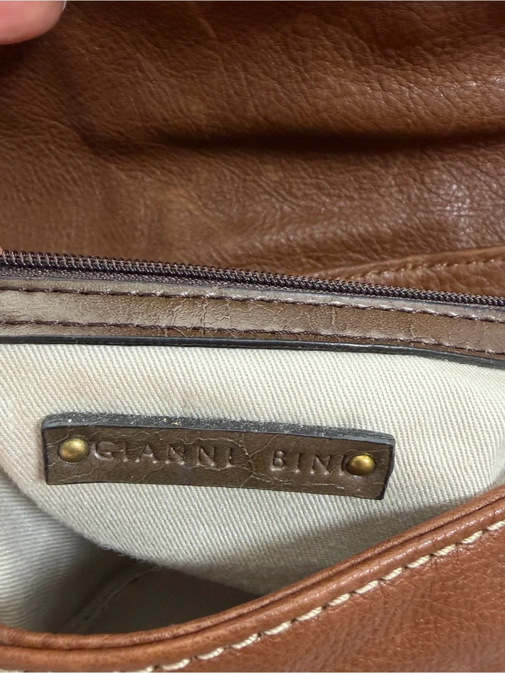Gianni Bini Brown Leather Hobo Shoulder Bag Brass Hardware Purse